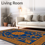 Ornate Golden Sun Blue Medallion Rug