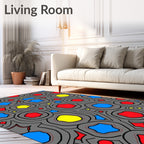 Gray Organic Shapes with Blue Red Yellow Rug