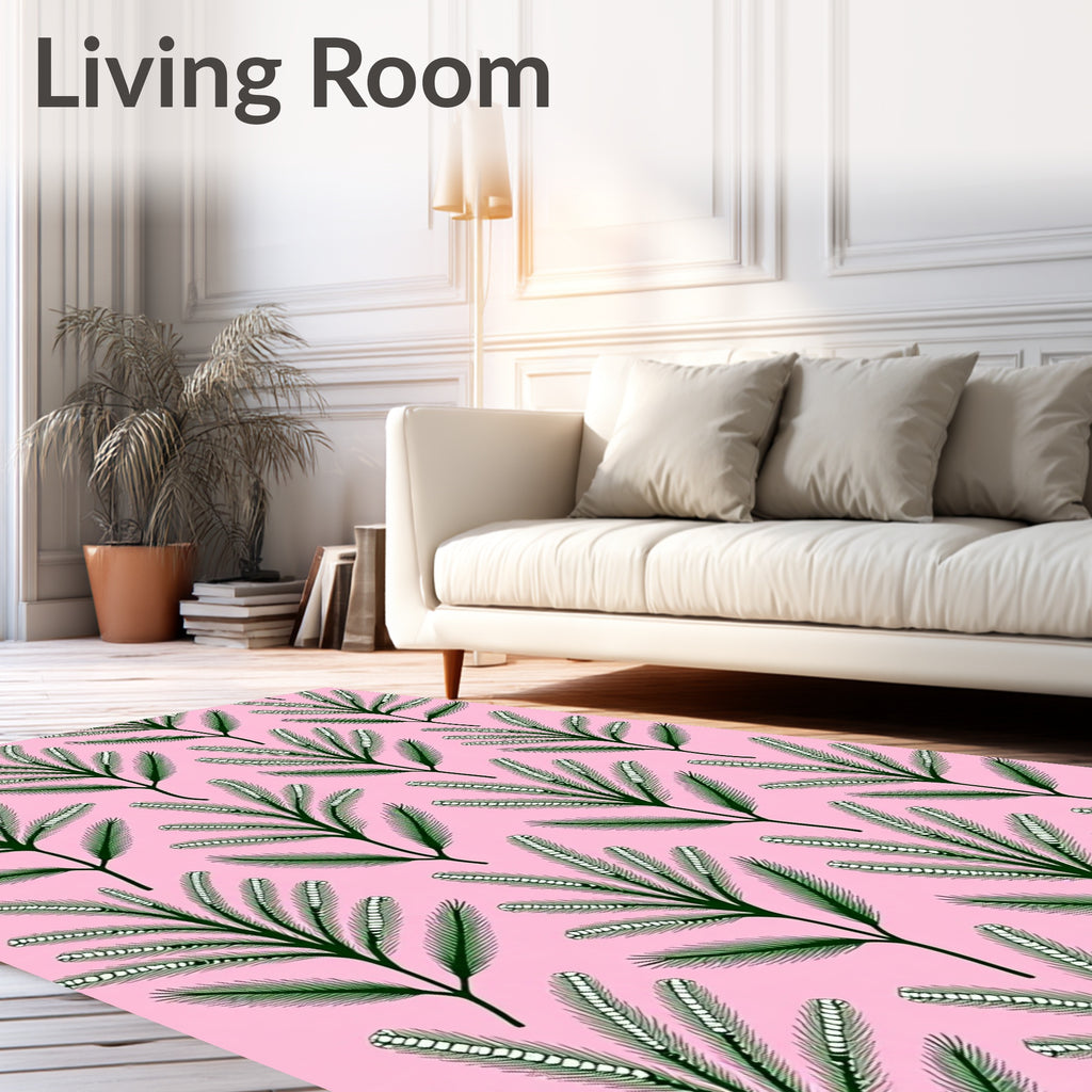 Whimsical Green Feathered Fern Rug