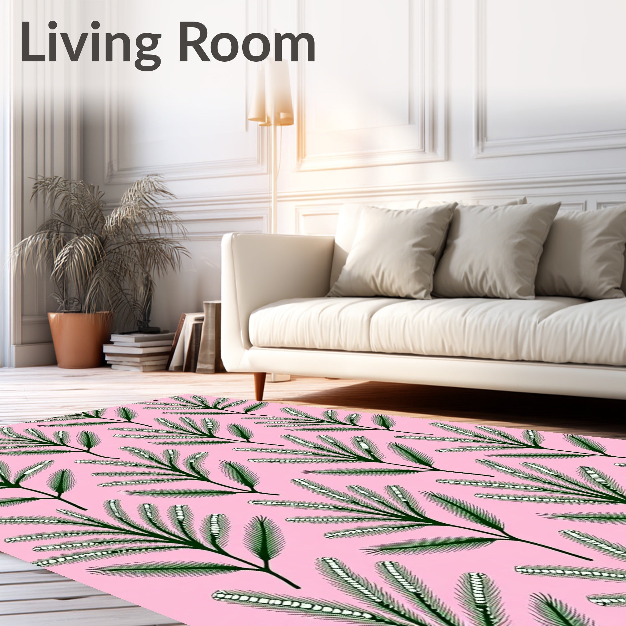Whimsical Green Feathered Fern Rug