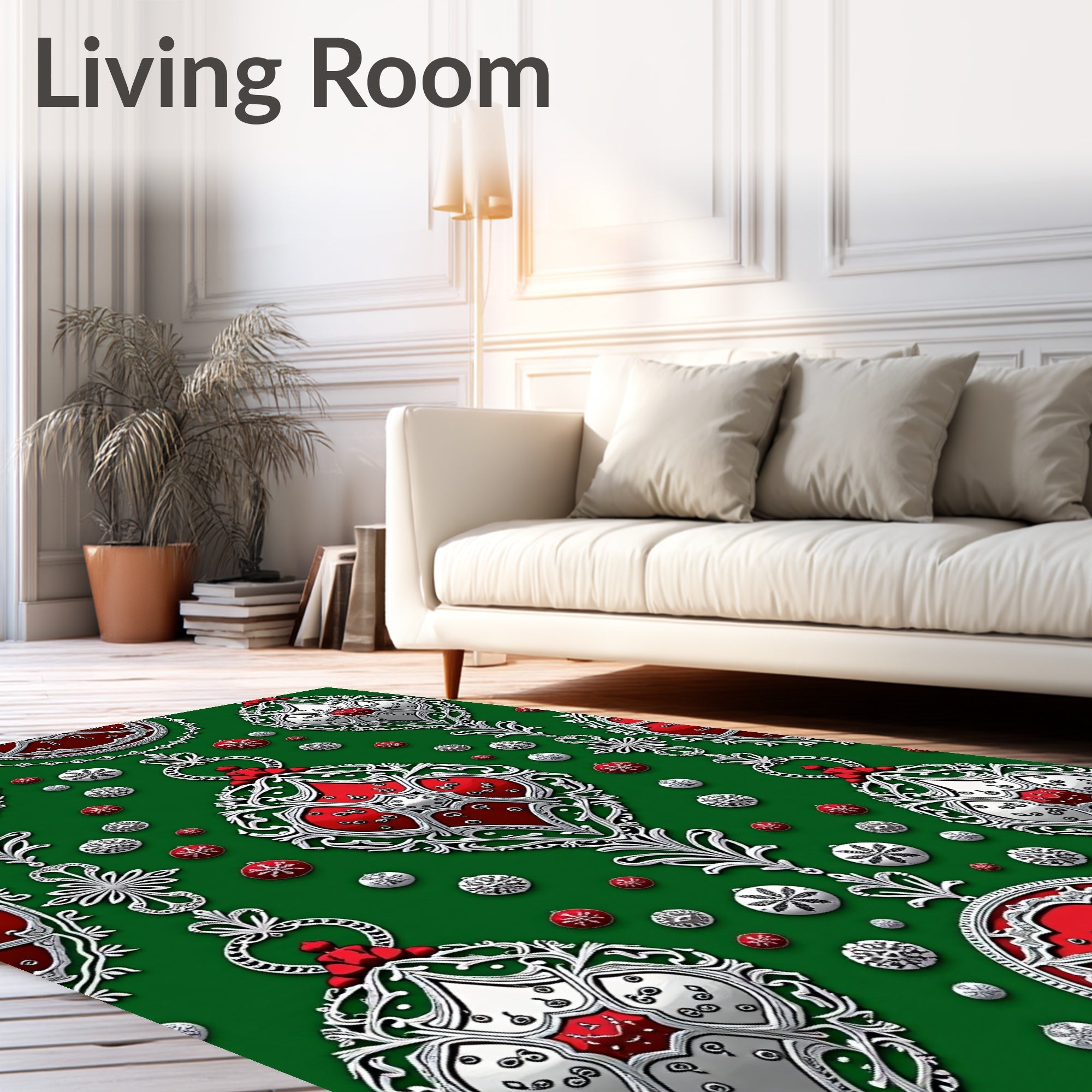 Red Silver Festive Ornament Collection Rug
