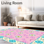 Pink Floral Garden Border Rug
