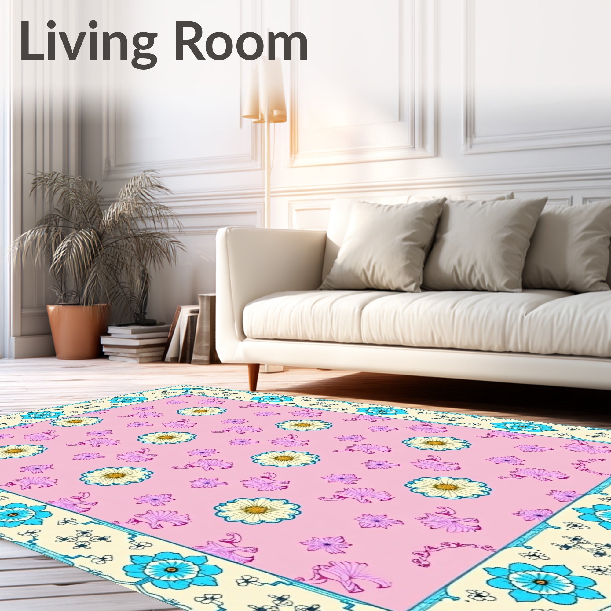 Pink Floral Garden Border Rug