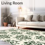 Dark Green Damask Scrollwork Rug