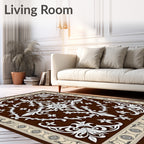 Ornate White Filigree Brown Botanical Rug
