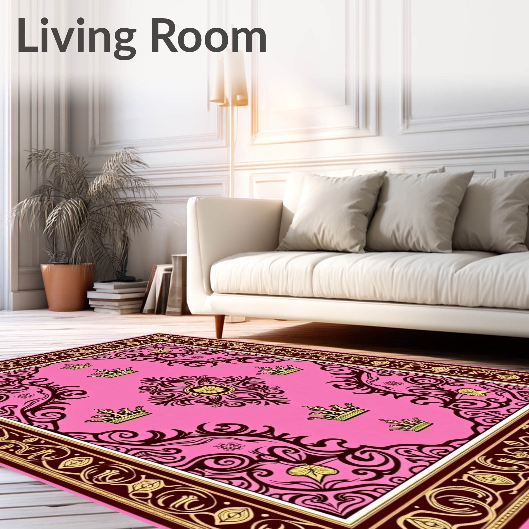 Pink Crown Baroque Flourish Rug