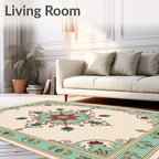 Elegant Teal Red Floral Medallion Rug