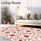 Crimson Floral Swirl Cream Rug