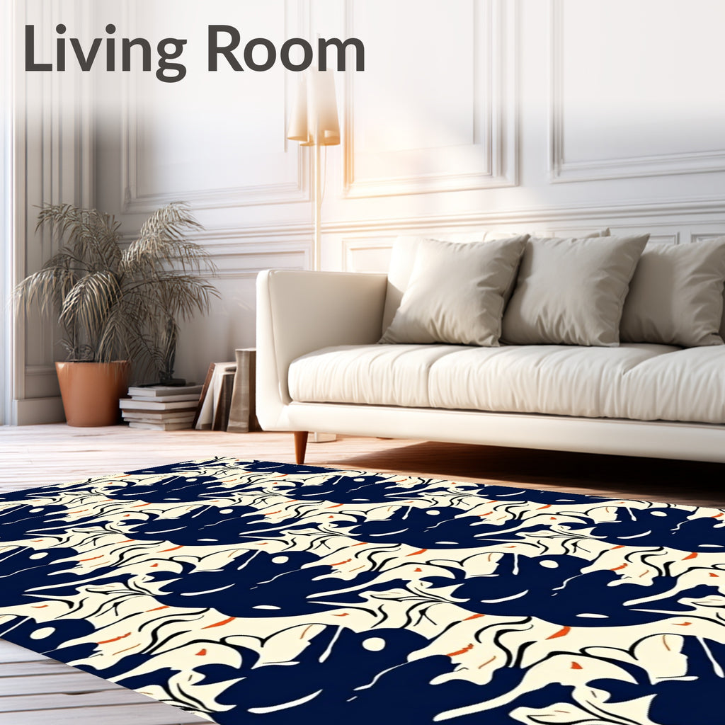 Mid-Century Modern Navy Abstract Forms Rug