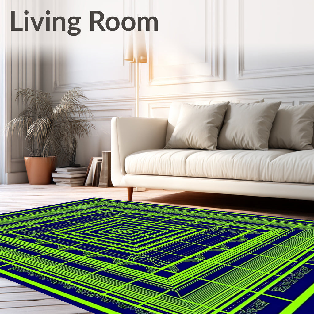 Electric Blue Geometric Nested Squares Rug