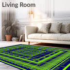 Electric Blue Geometric Nested Squares Rug