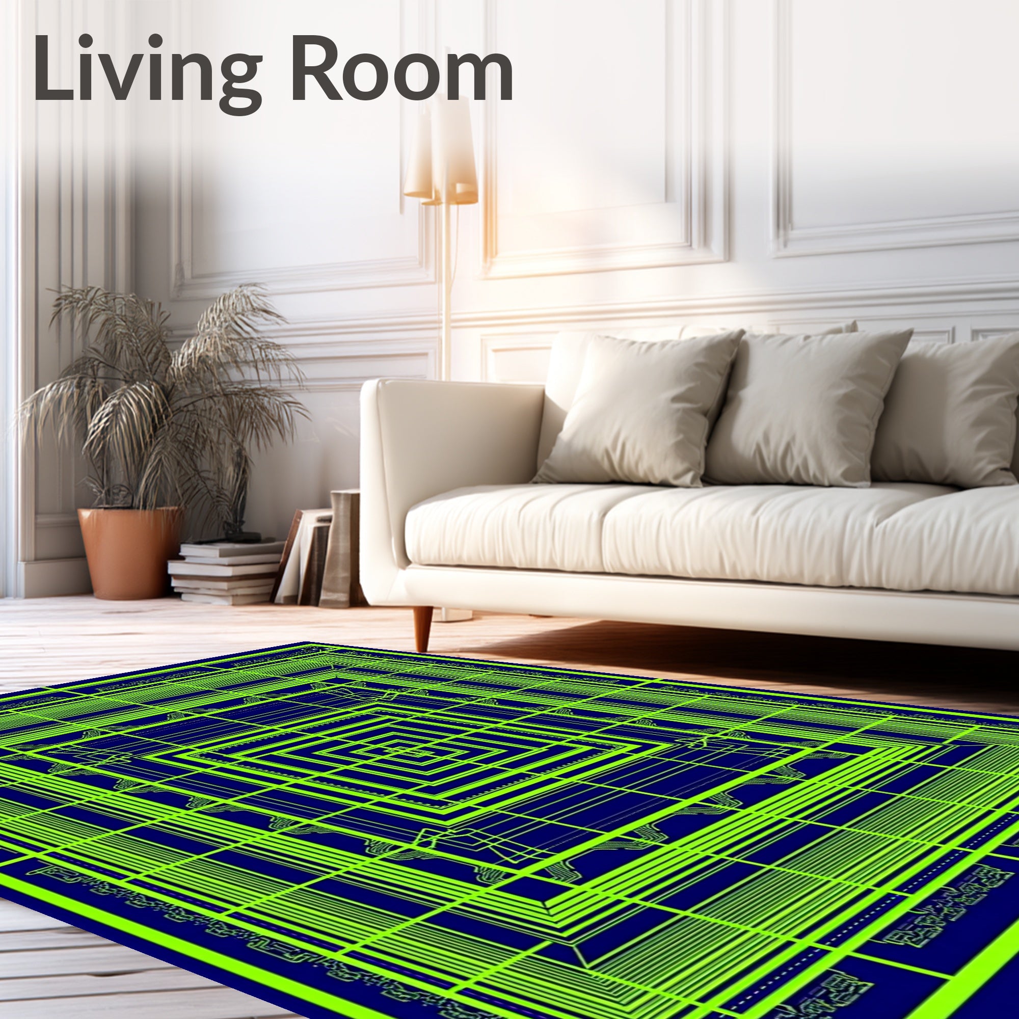Electric Blue Geometric Nested Squares Rug