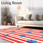 Red Cream Stripe Blue Snowflake Rug