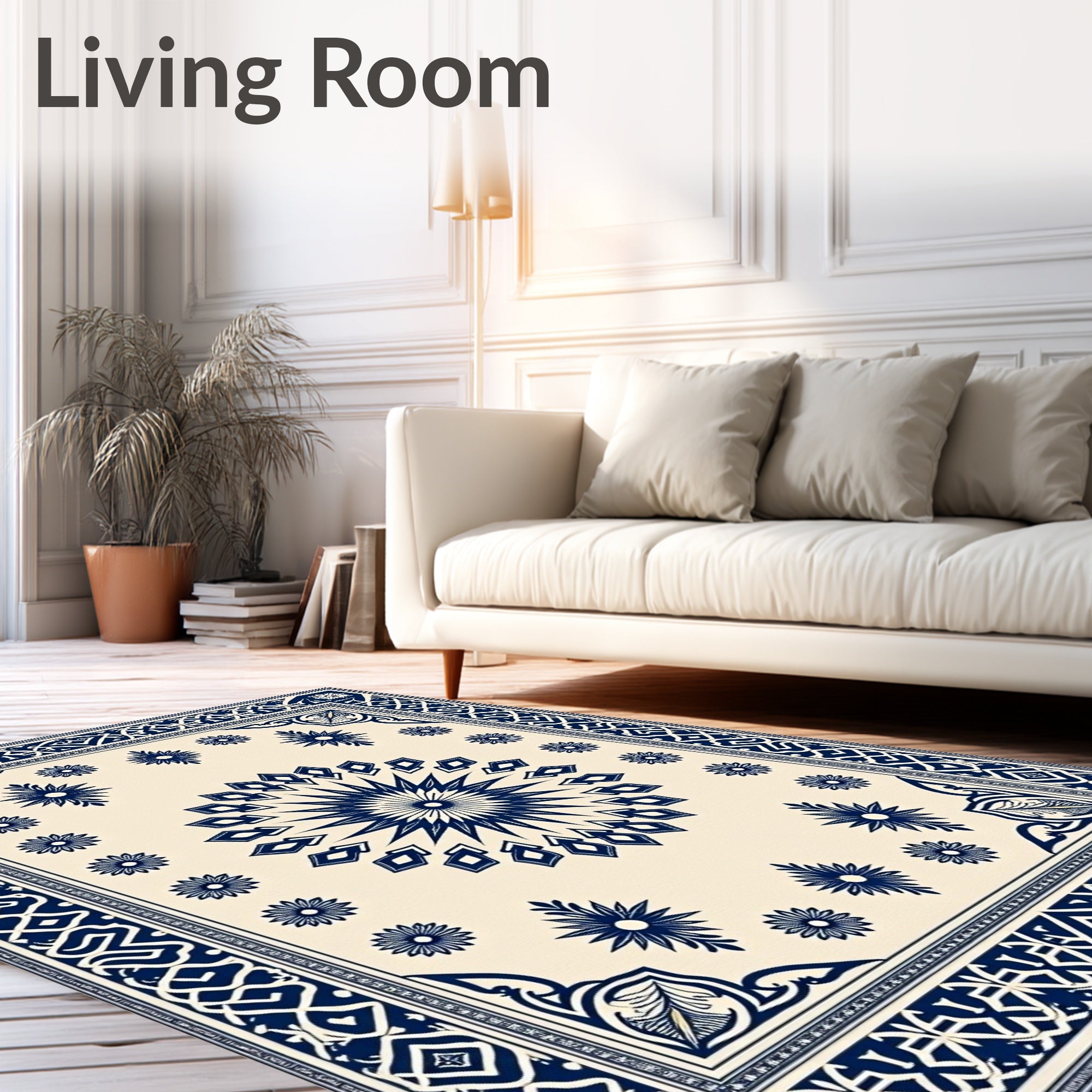 Navy Blue Geometric Medallion Floral Rug