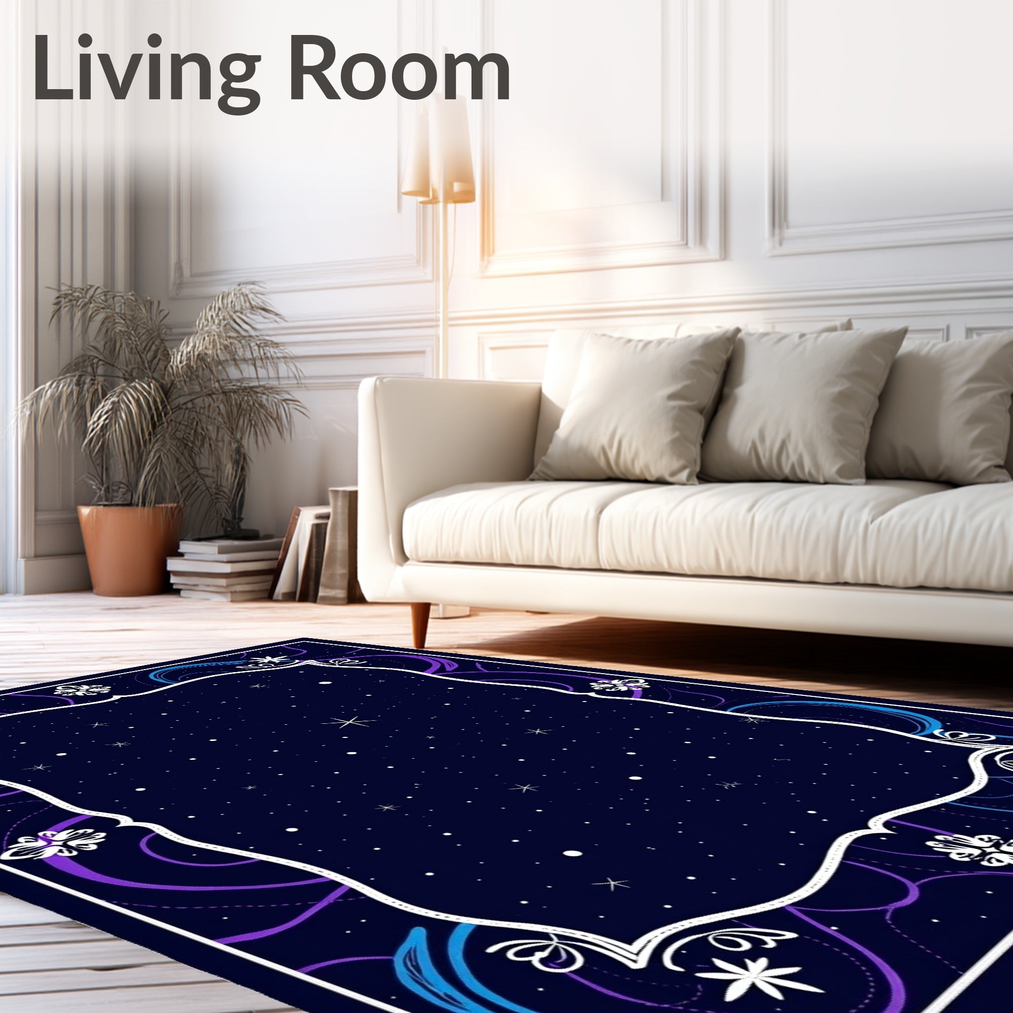 Celestial Night Sky Moon Swirl Rug