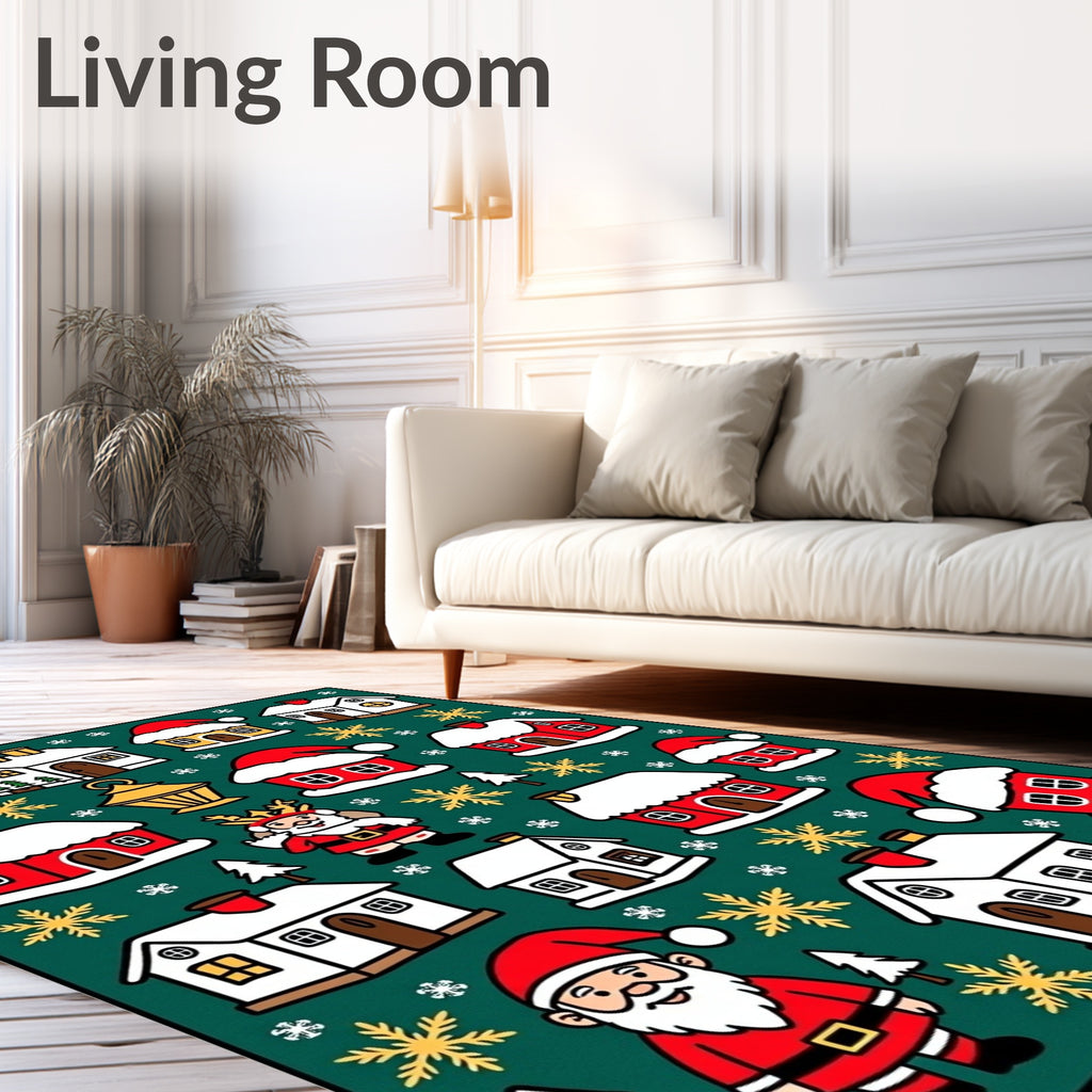 Festive Santa Houses Snowflake Celebration Rug