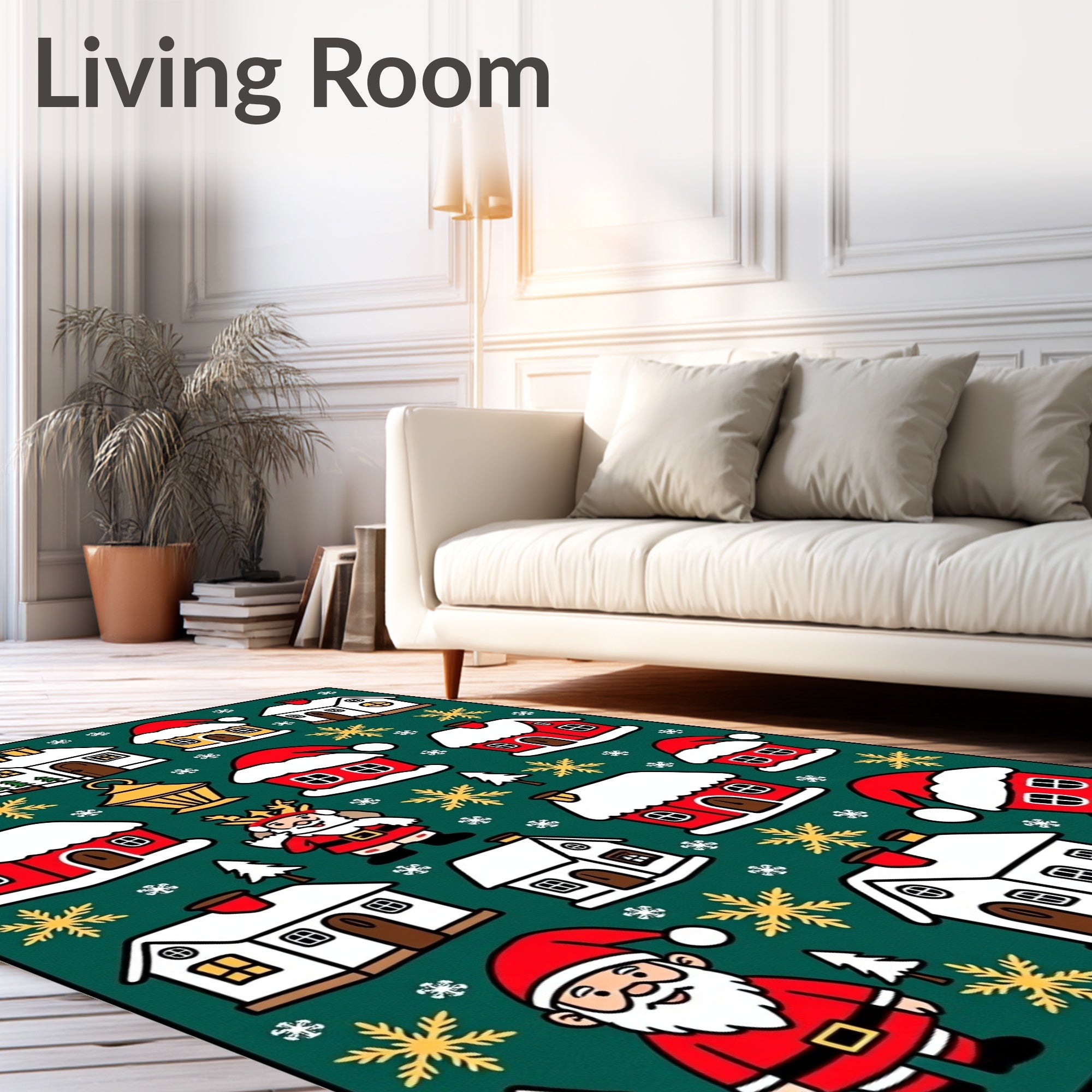 Festive Santa Houses Snowflake Celebration Rug
