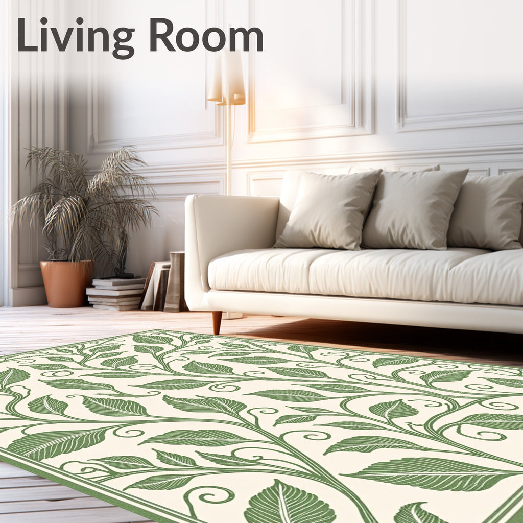 Green Leafy Vine Scrollwork Rug