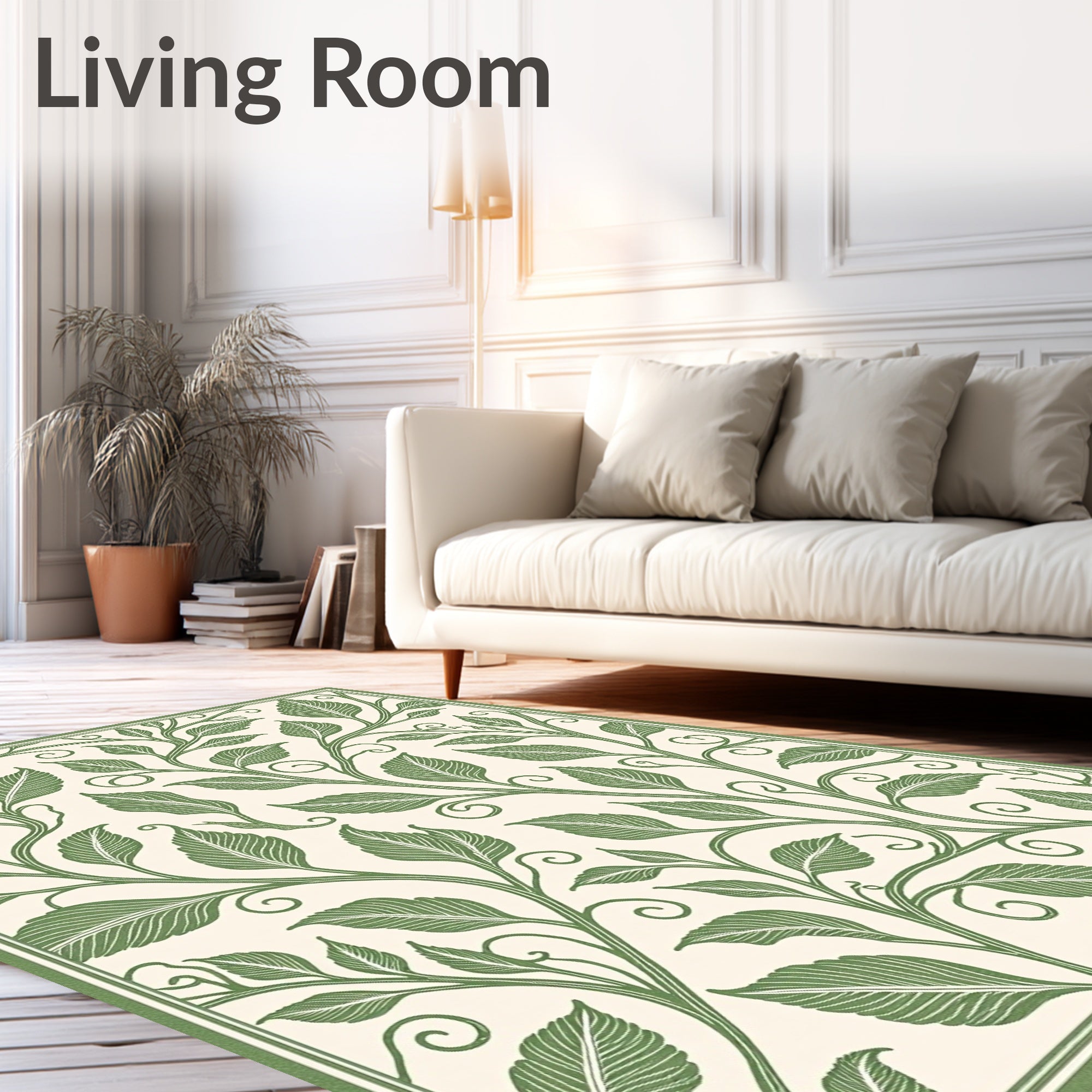 Green Leafy Vine Scrollwork Rug