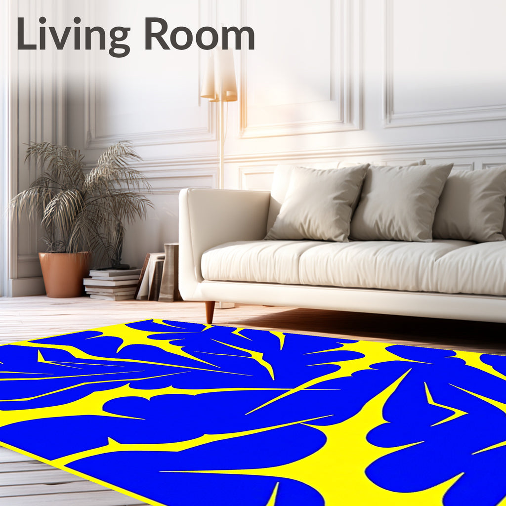 Bold Blue Yellow Abstract Splatter Rug