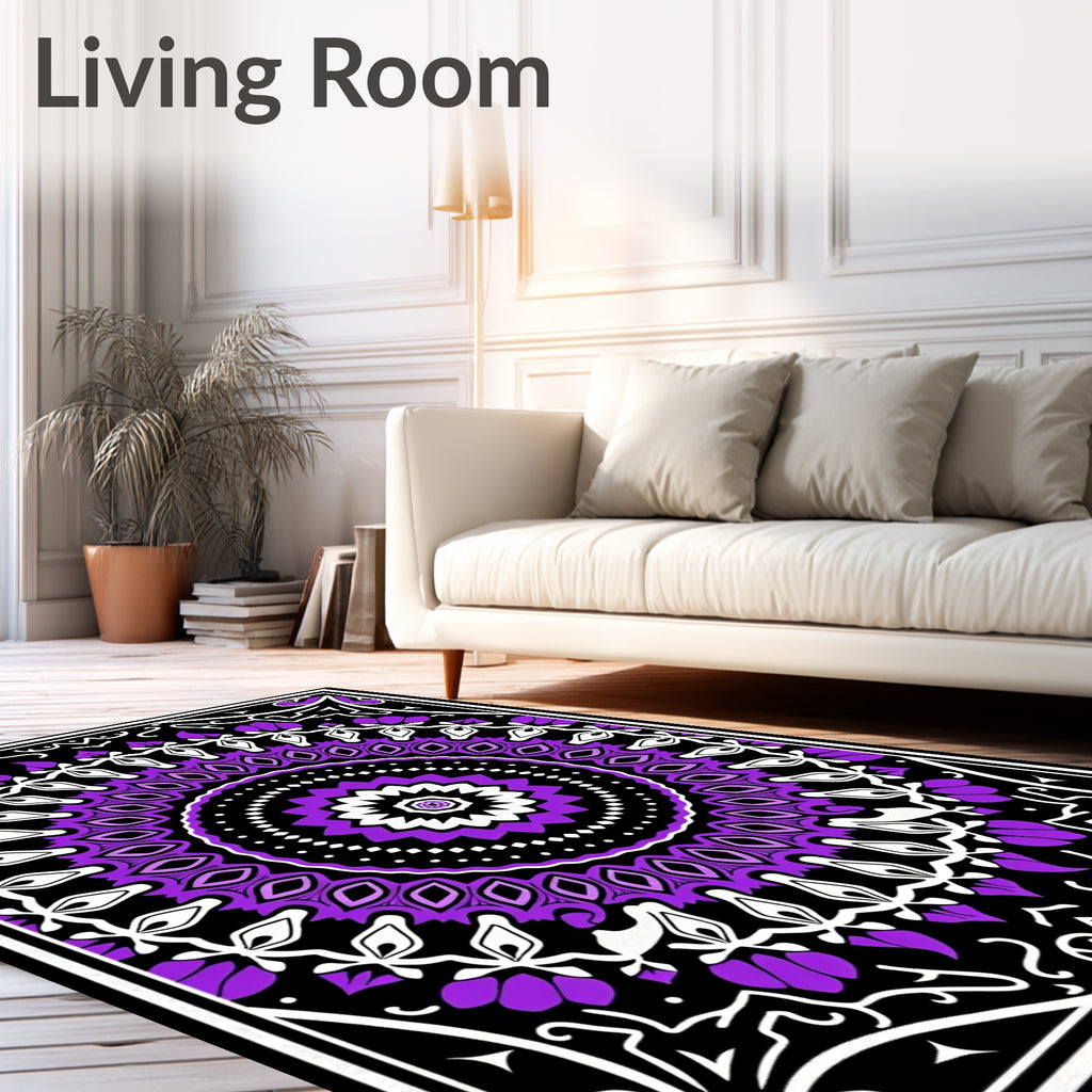 Vibrant Purple Black Floral Medallion Rug