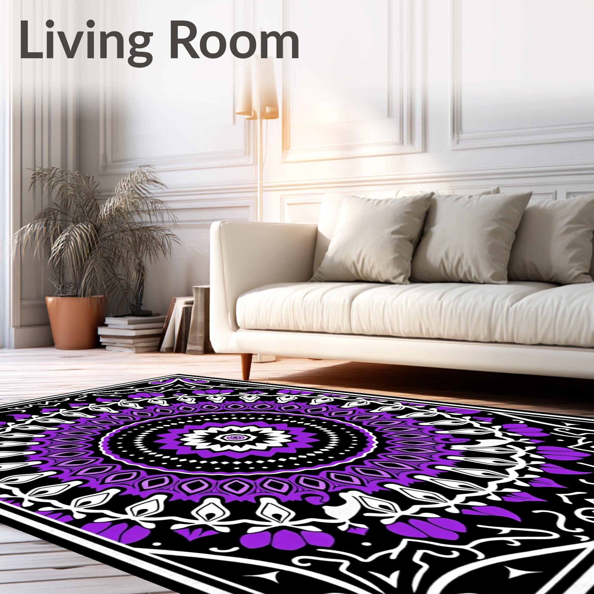 Vibrant Purple Black Floral Medallion Rug