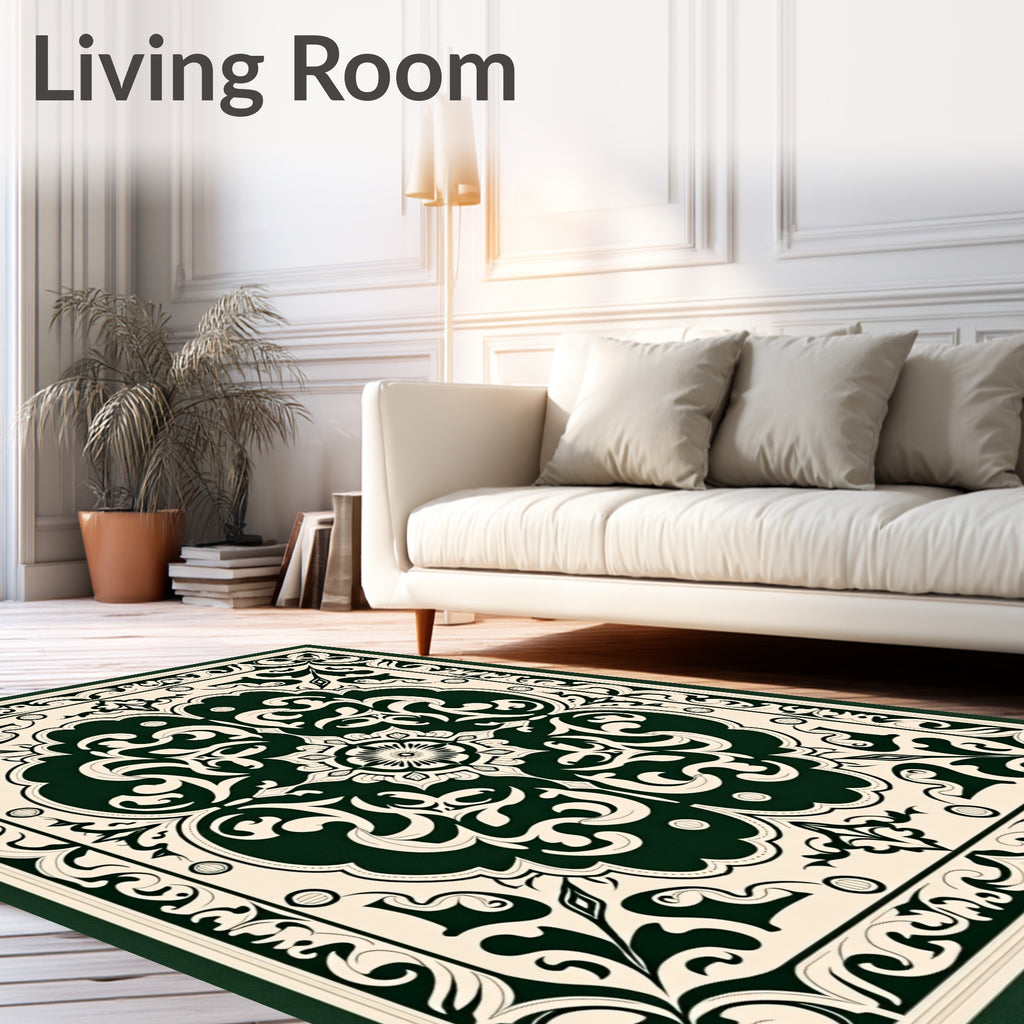 Emerald Cream Vintage Floral Rococo Rug