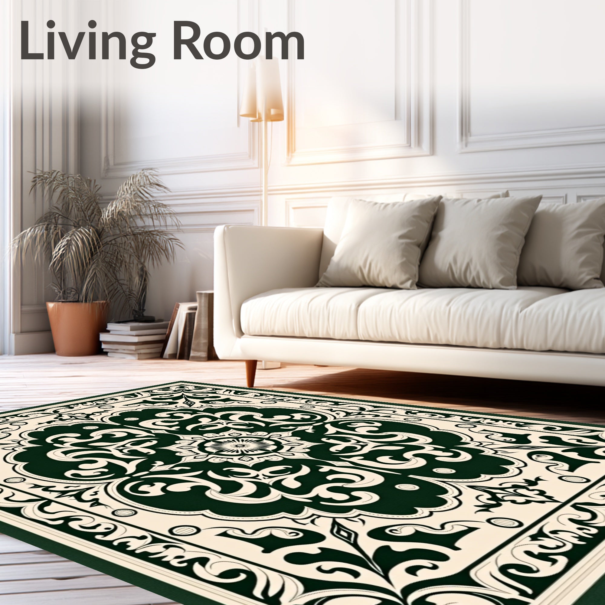 Emerald Cream Vintage Floral Rococo Rug