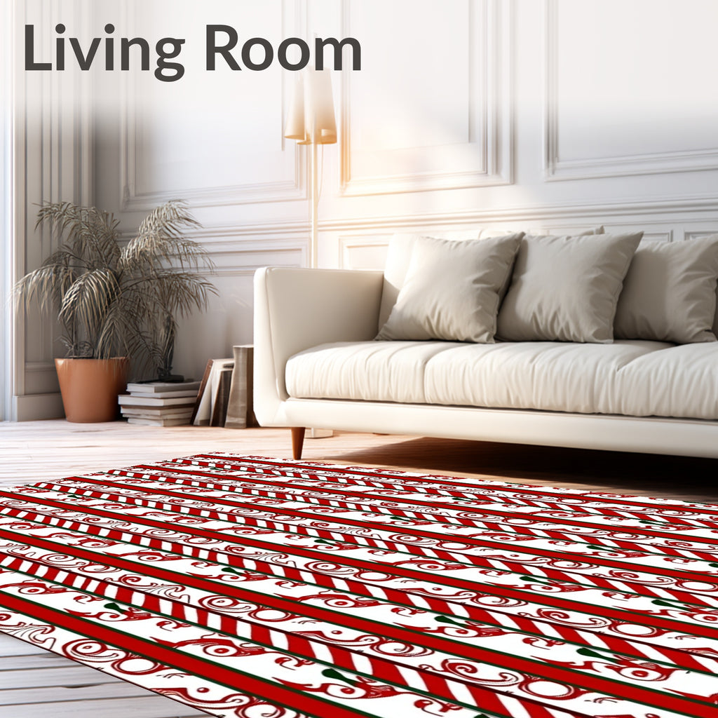 Crimson White Swirl Stripe Overlay Rug