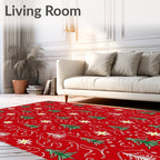 Green Christmas Trees and Stars Red Rug