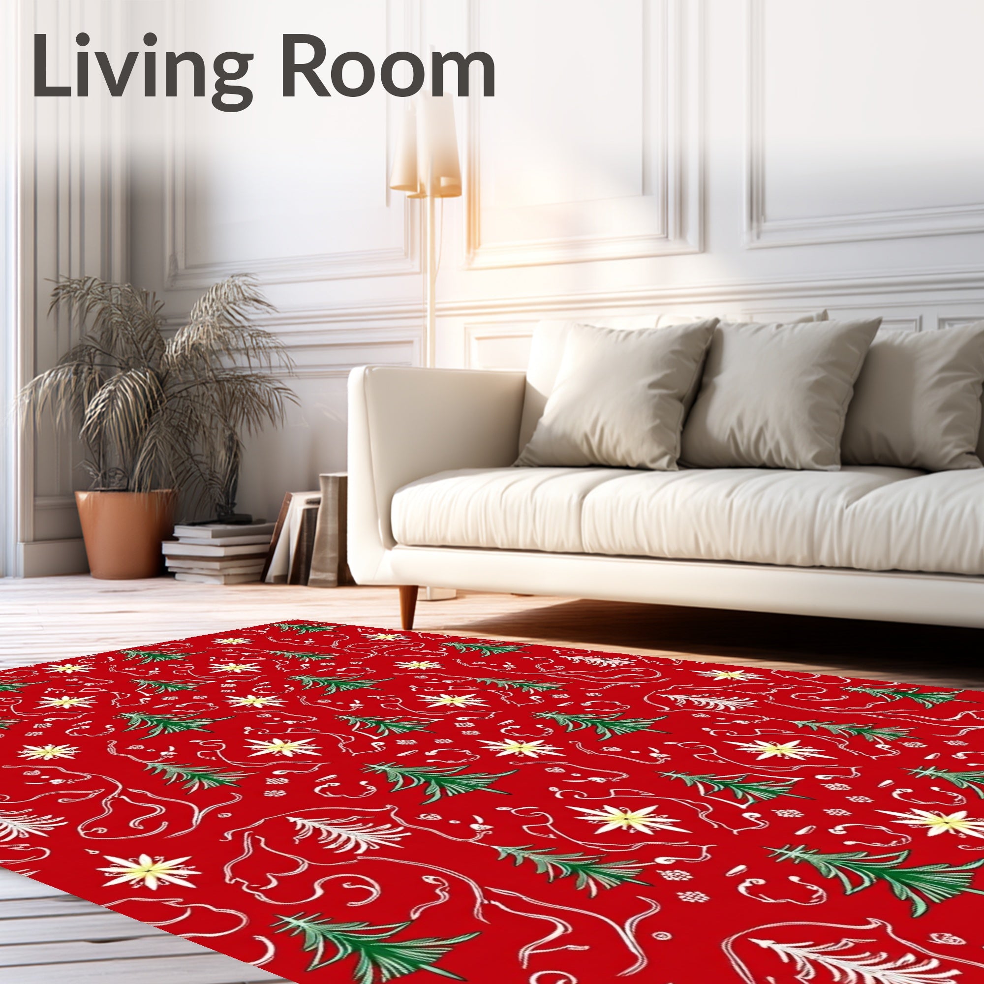 Green Christmas Trees and Stars Red Rug