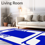 Geometric Royal Blue Abstract Frame Rug
