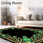 Golden Green Floral Art Nouveau Border Rug