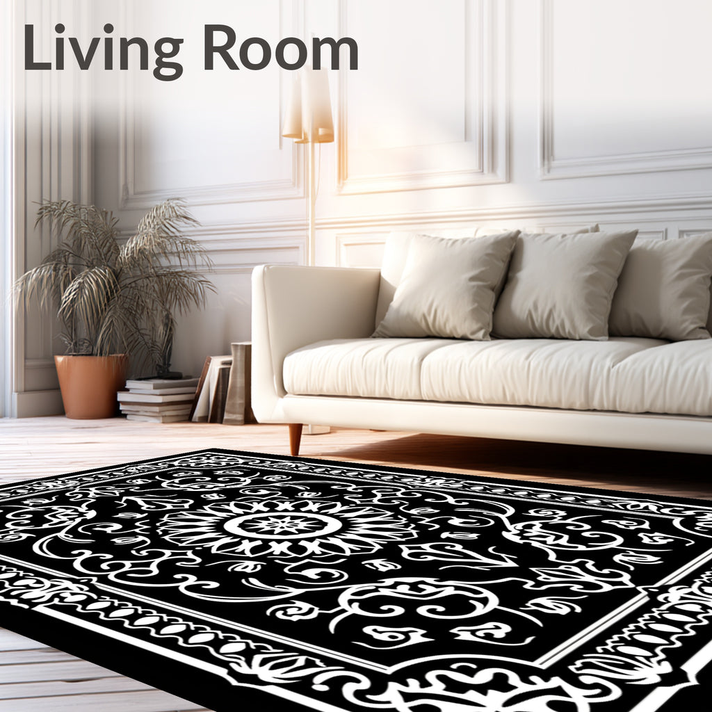 Monochromatic Floral Medallion Border Rug
