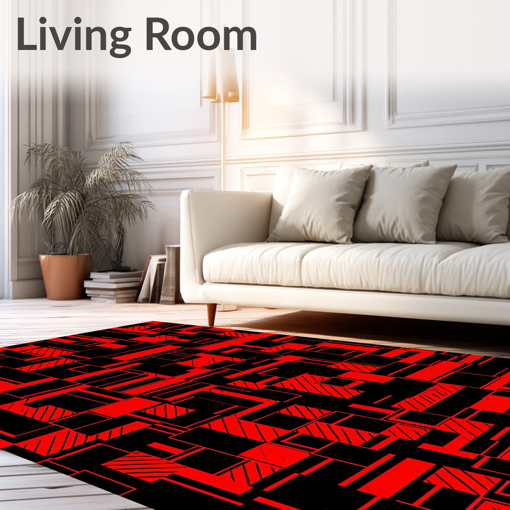 Red Black Geometric Rectangles Harmony Rug