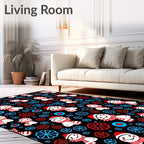 Whimsical Snowman Red Blue Circles Rug