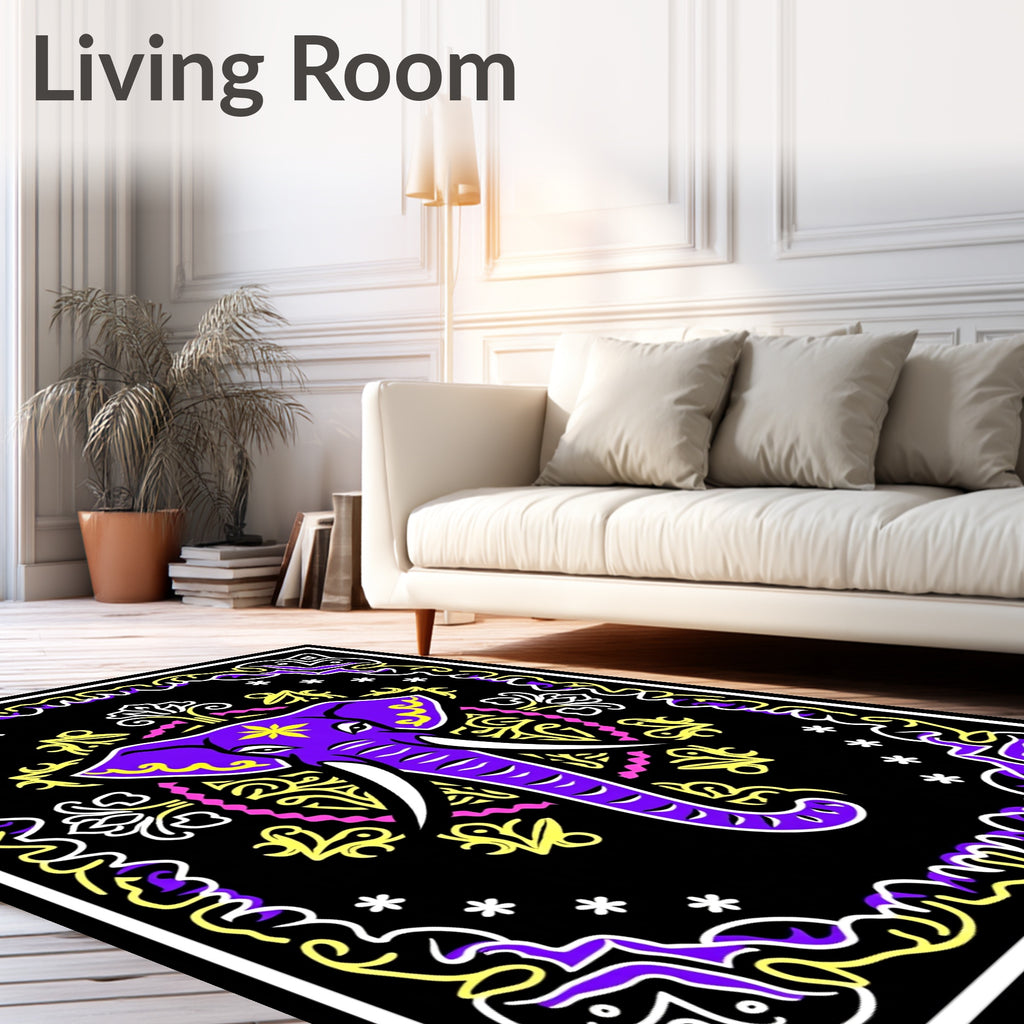 Vibrant Purple Elephant Tribal Ornament Rug