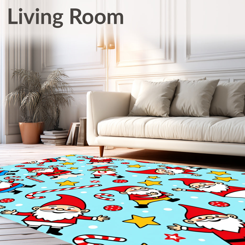Cute Christmas Gnomes Candy Cane Stars Rug