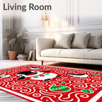 Festive Red Penguin Christmas Swirls Rug