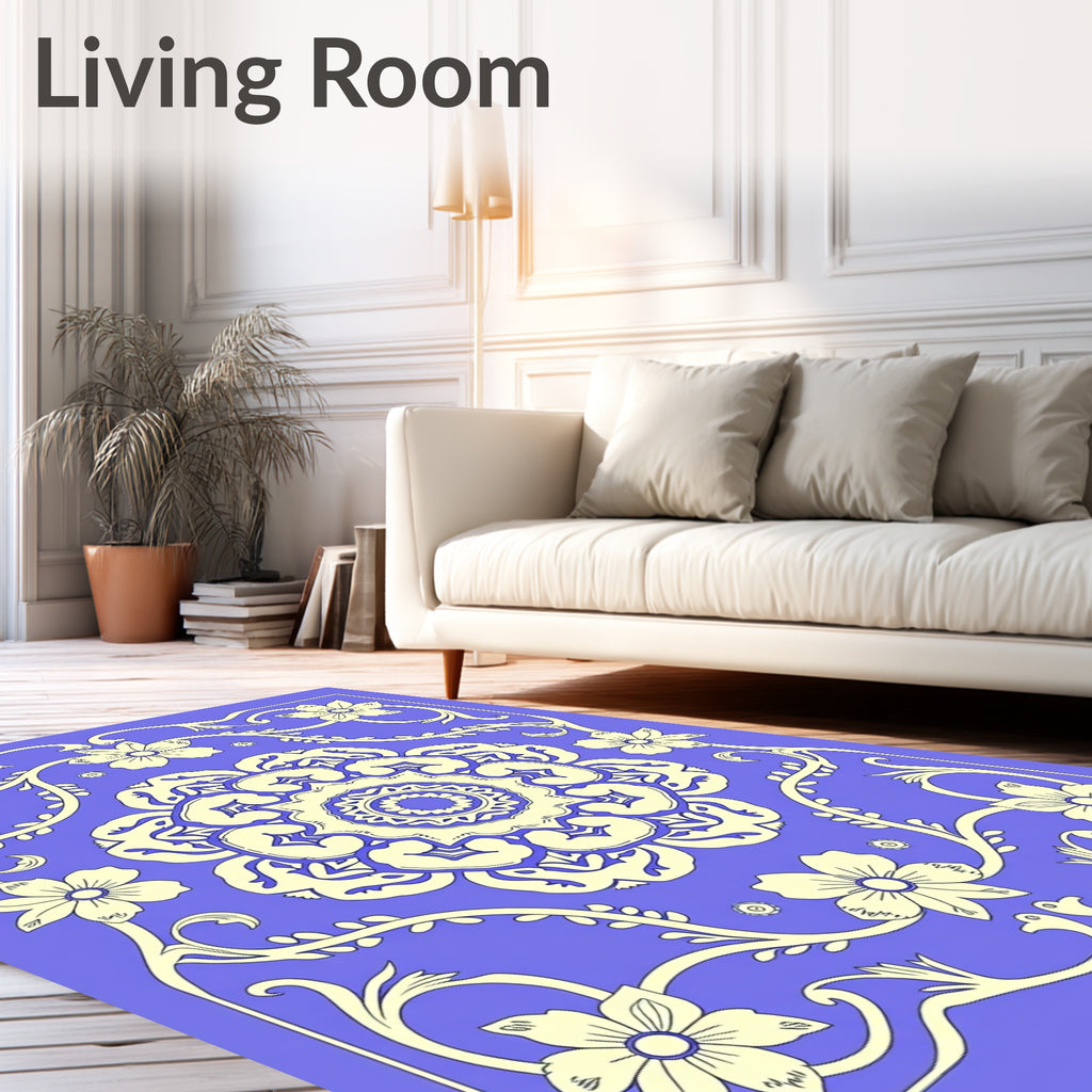 Floral Medallion on Periwinkle Background Rug
