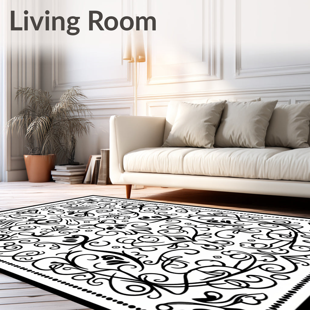 Gothic Black Swirl Skull Heart Rug
