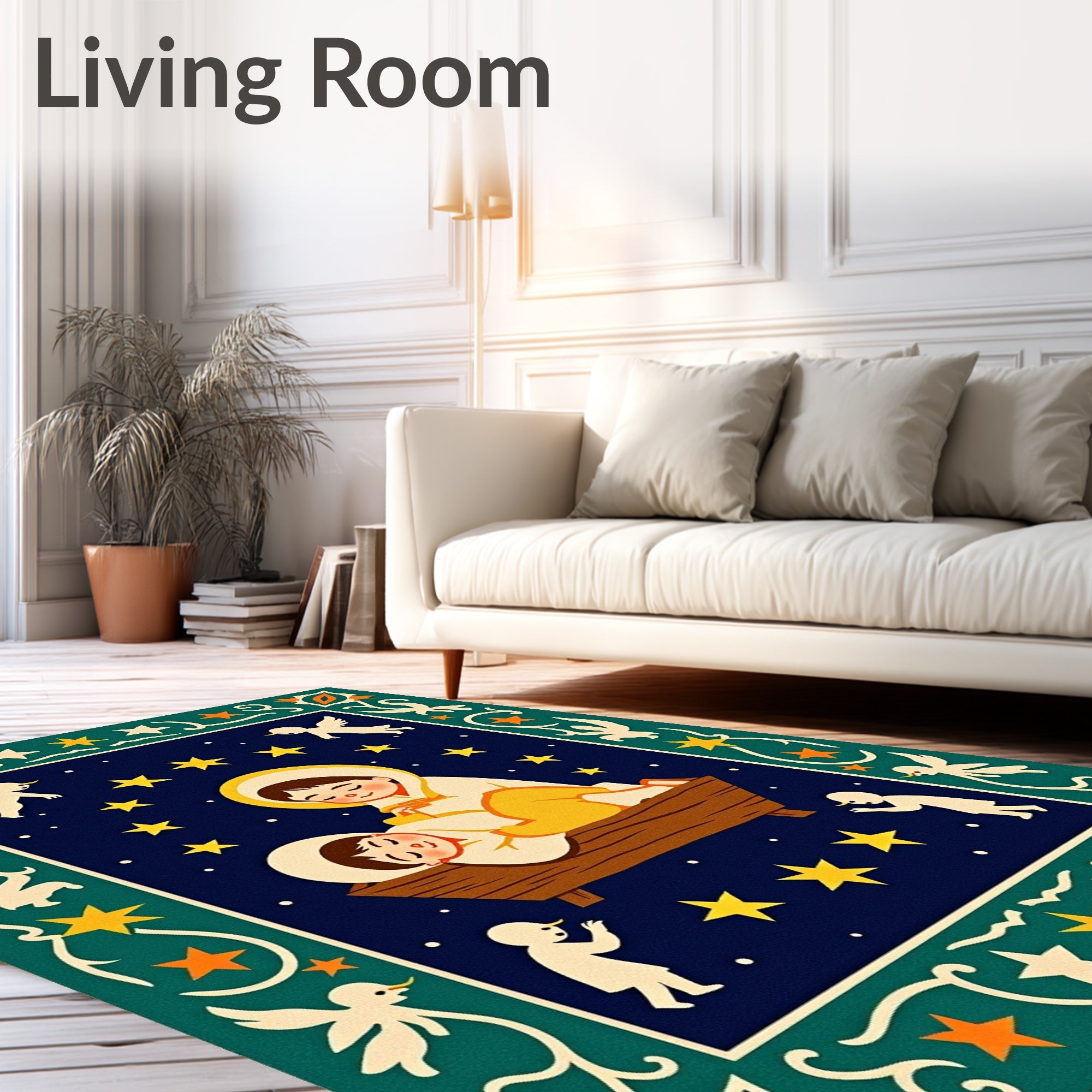 Natal Scene With Angels And Stars Rug