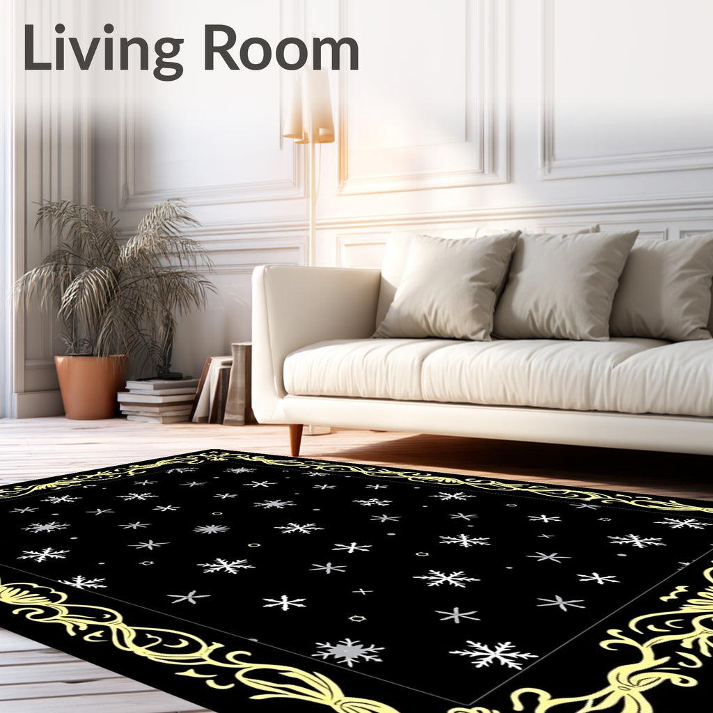 Winter Snowflakes Gold Ornament Rug