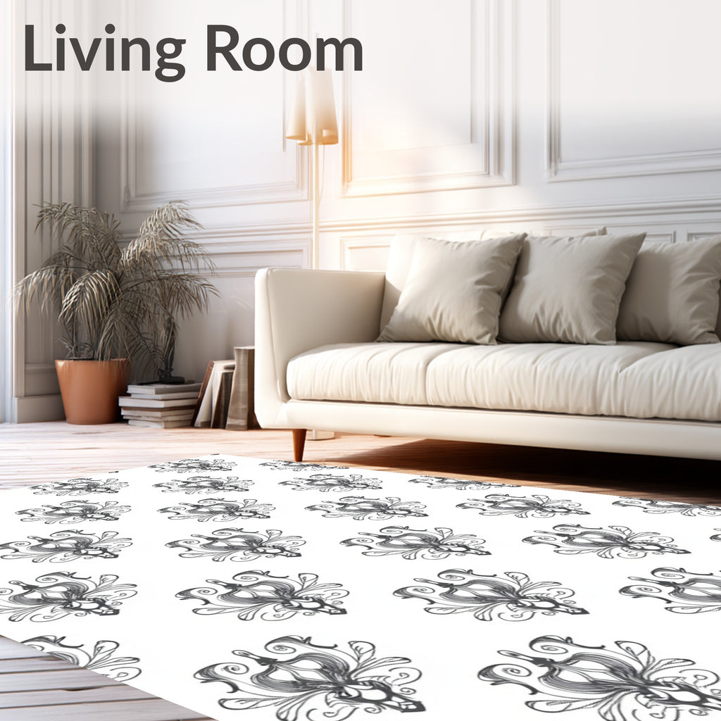 Ornate Gray Scrollwork Medallion Repeat Rug