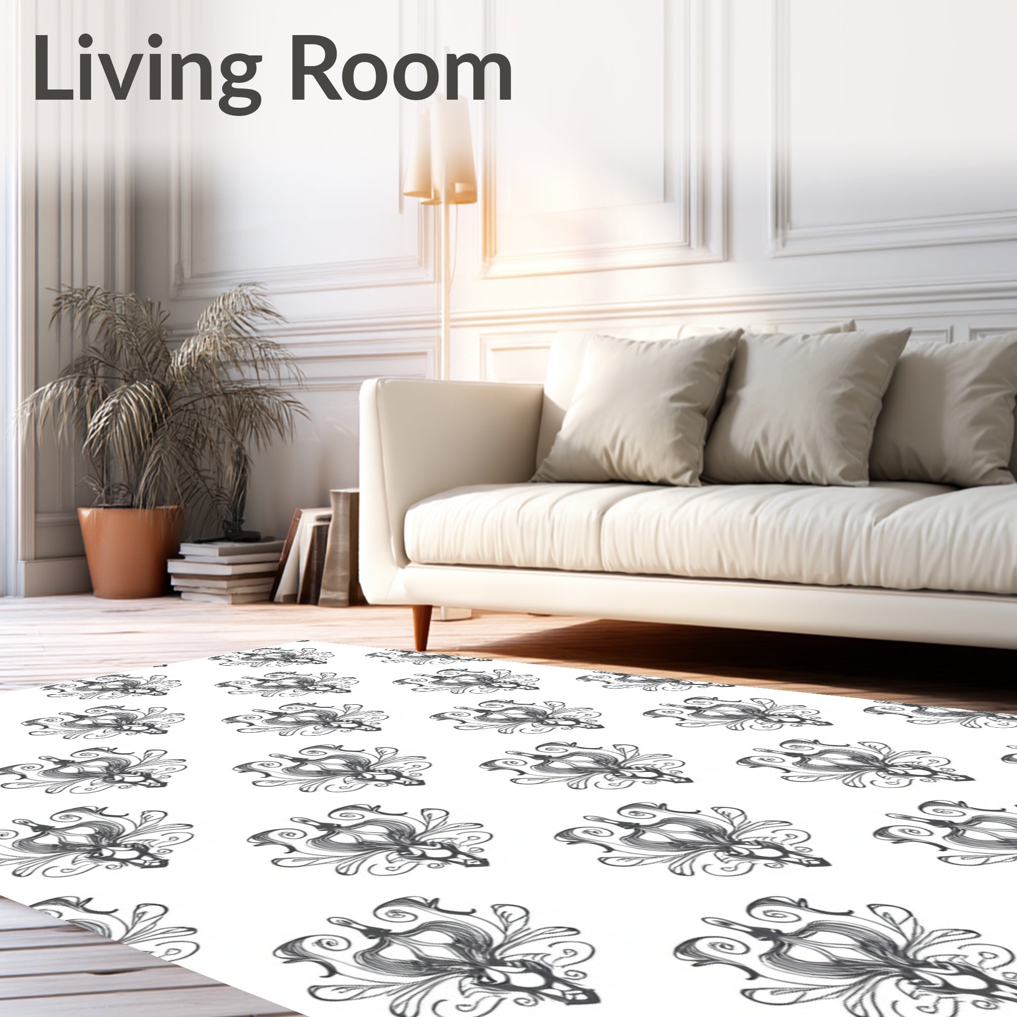 Ornate Gray Scrollwork Medallion Repeat Rug