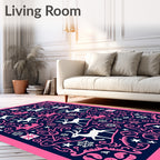 Pink White Deer Sleigh Gift SnowflakesRug Rug