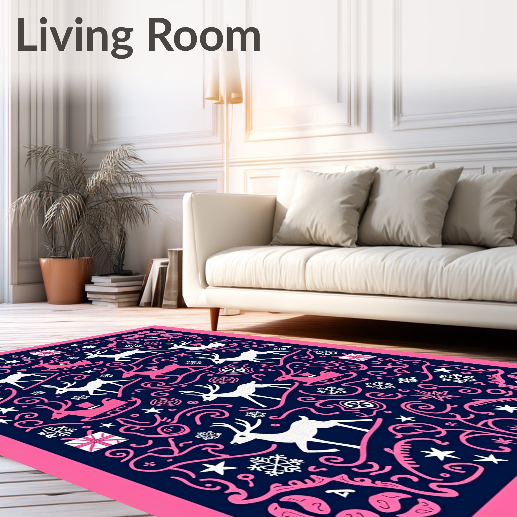 Pink White Deer Sleigh Gift SnowflakesRug Rug