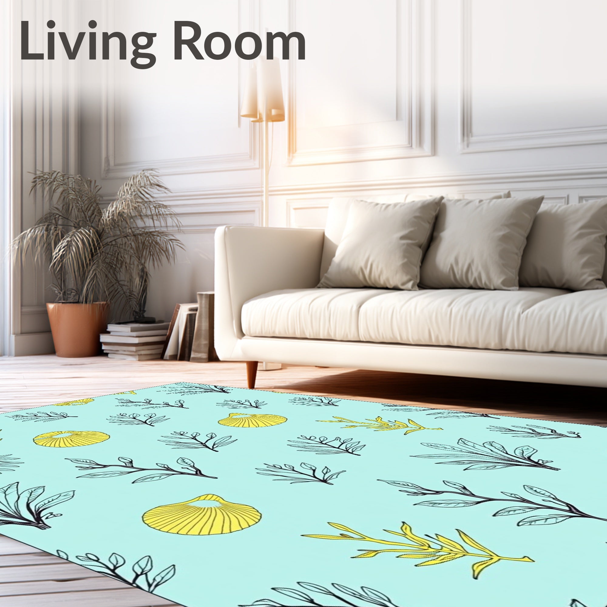 Coastal Yellow Shell Aquatic Foliage Rug