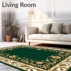 Emerald Green Floral Garland Border Rug
