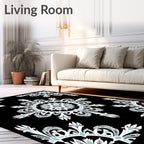Black White Blue Lacework Snowflake Rug